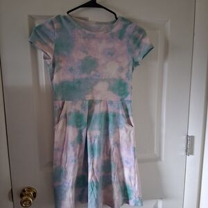 wonder nation Pastel Tie-Dye Pocket Dress in Green and Pink